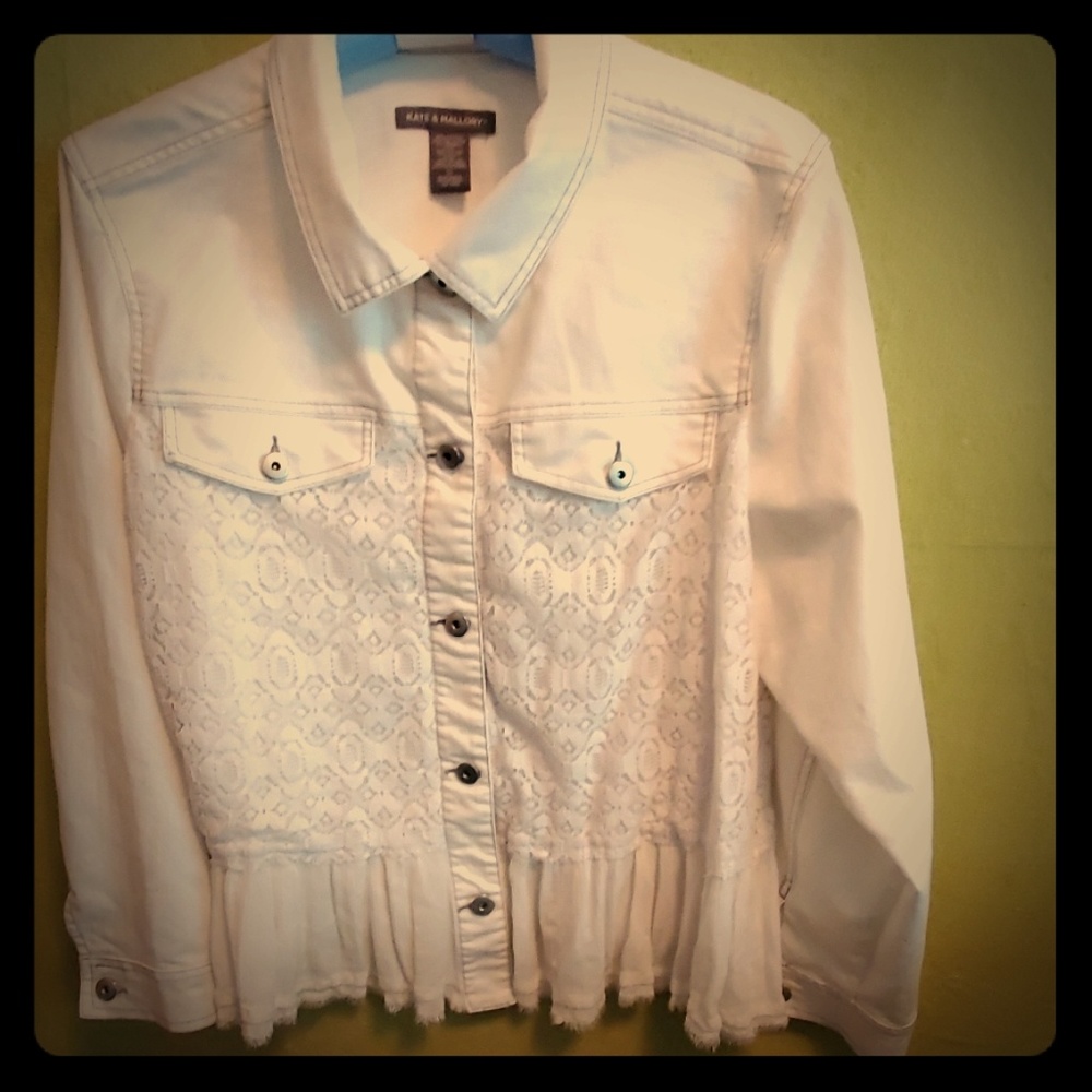 Kate and Mallory Jacket. White denim with lace.